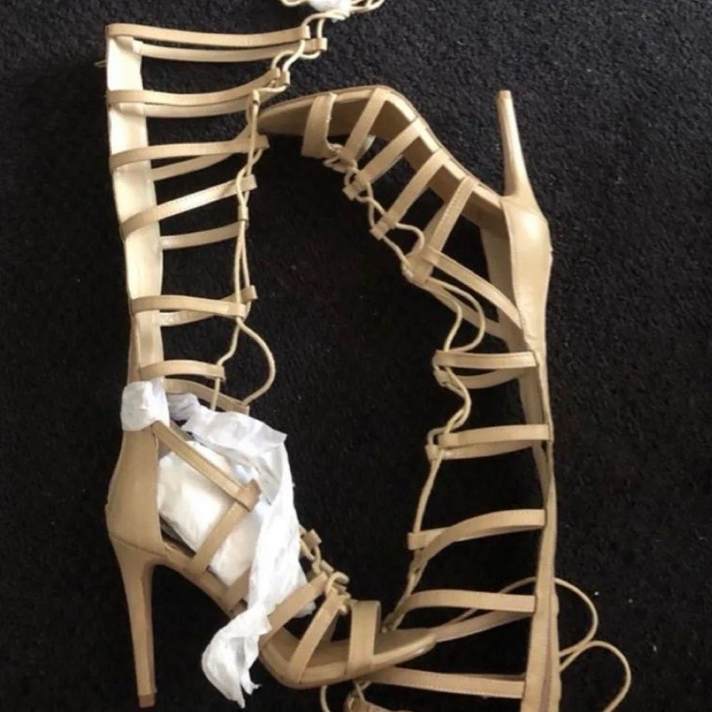 City Chic Caged Beige Gladiator Heels - Picture 4 of 6